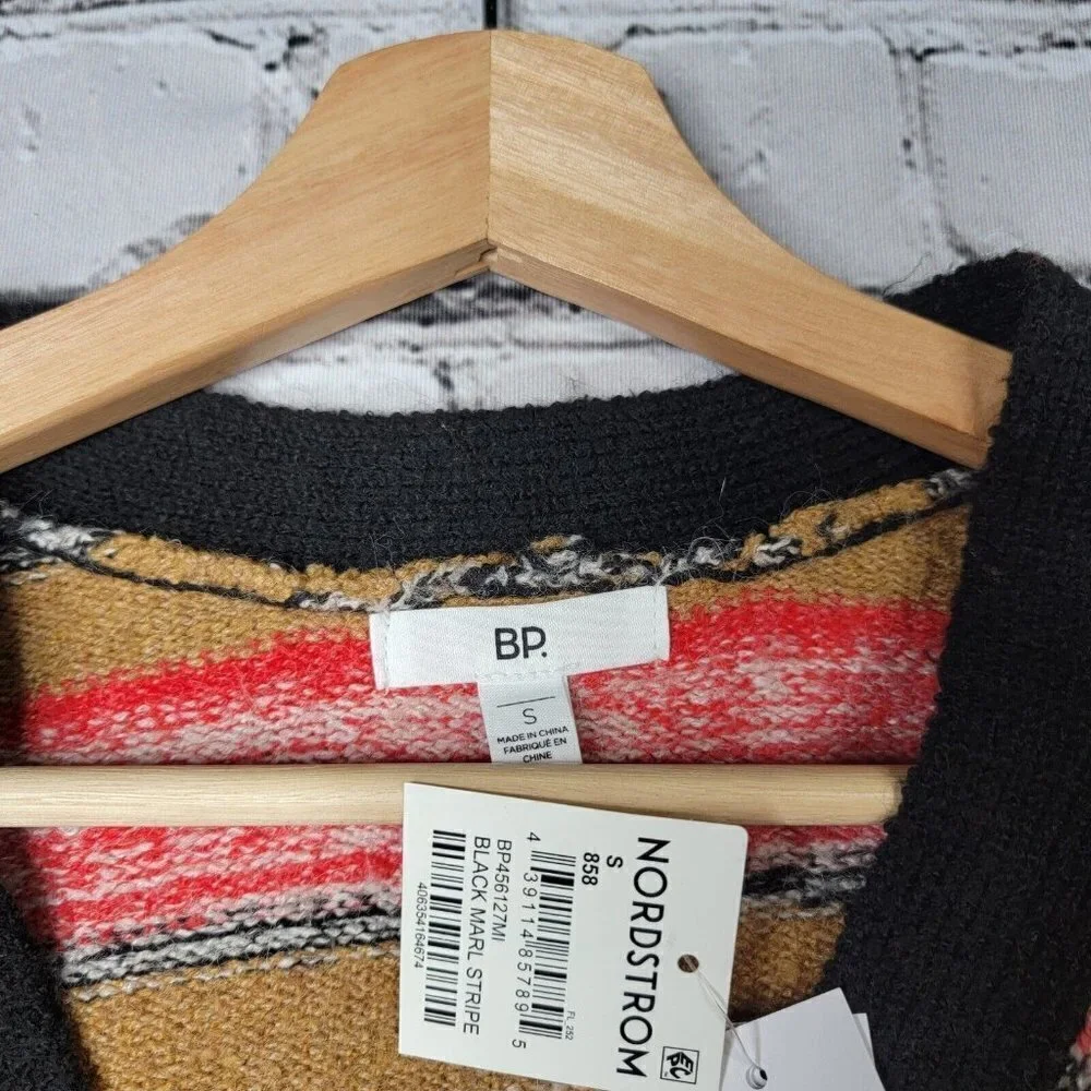 Bp Crop Cardigan Sweater In Black Marl Stripe Multicolor NWT Size S - Picture 6 of 11